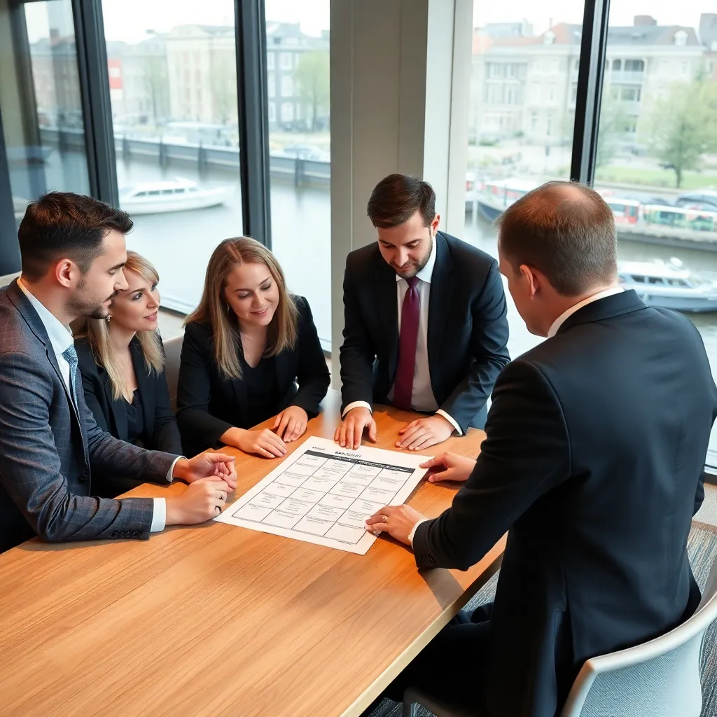 Nederlandse manager die een besluitvormingsmatrix gebruikt op kantoor
